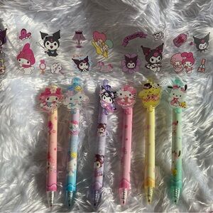 Set of 6 Sanrio Hello Kitty & friends pens plus 1 sticker sheet